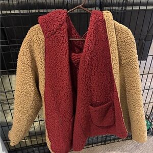 Reversible Red and Tan Sherpa Jacket